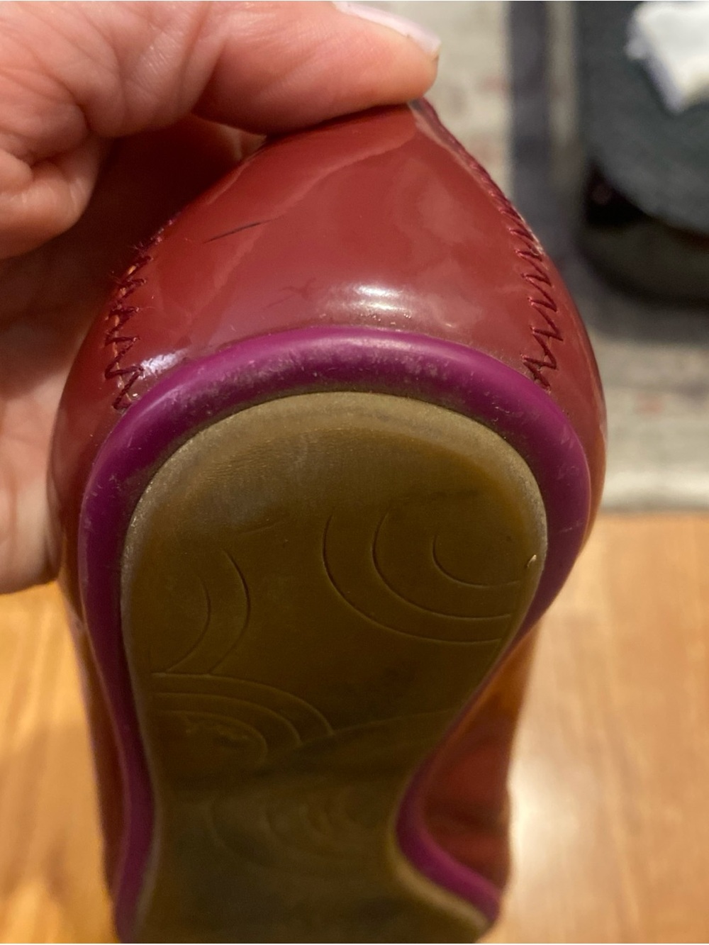 Women’s Burgundy Bow Ballet Flats - Picture 9 of 11